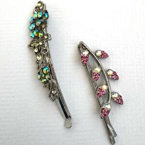 2 Hair Clips - Silver, Green, and Pink. Excellent Condition!